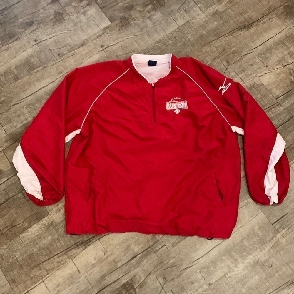 Mizuno Ruston Baseball Windbreaker Mens XL Red White Quarter Zip Pullover Jacket